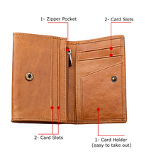 rfid luxury genuine leather card holder wallet zippered compartment