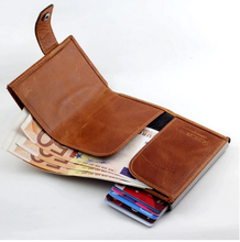 crazy horse  leather rfid slim metal wallet